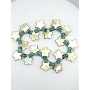 Boho-Chic Kingman Turquoise & Mother of Pearl Star Stretch Bracelet